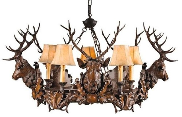 Chandelier 5 Royal Stag Heads Deer 5-Light Hand-Crafted OK Casting