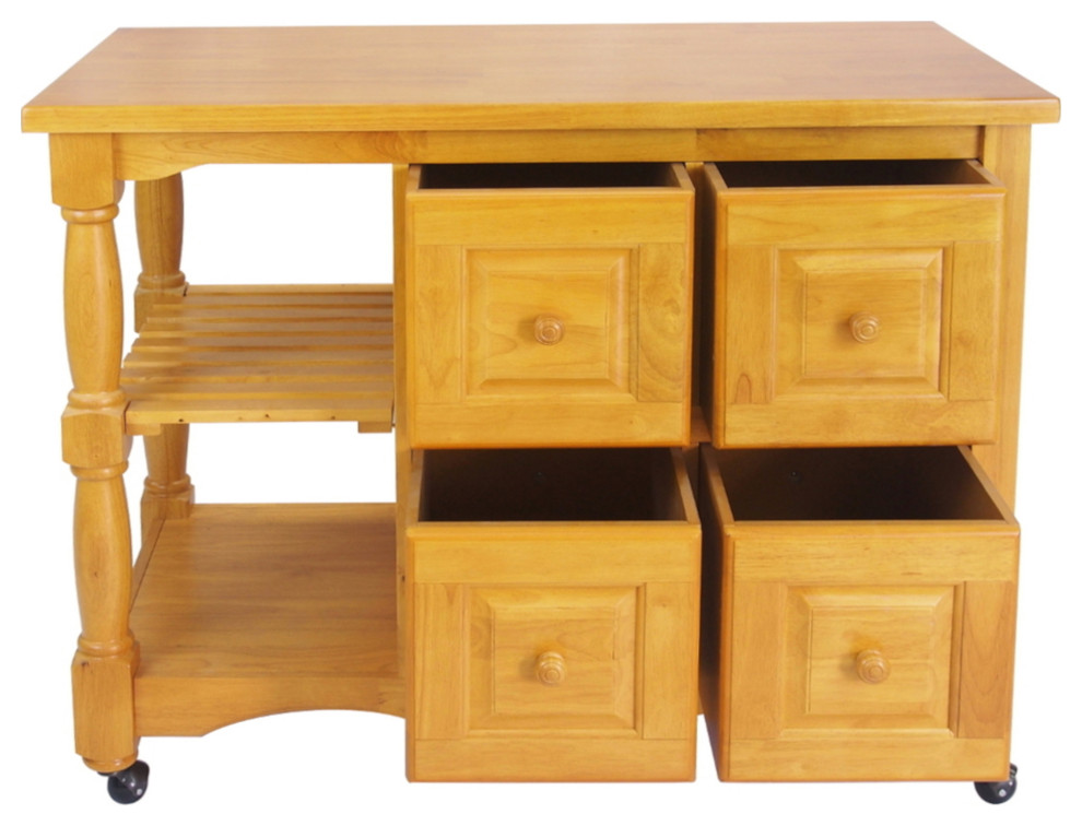 Regal Kitchen Cart Four Drawers Open Shelves Light Oak Traditional Kitchen Islands And