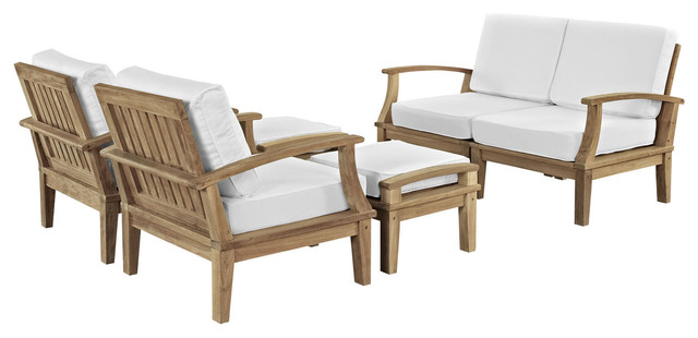 Marina 6 Piece Outdoor Patio Teak Sofa Set EEI-1597, Natural White