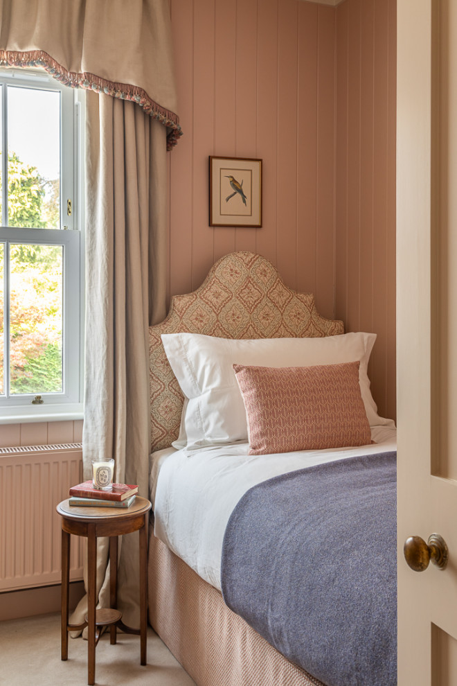 Inspiration for a farmhouse grey and pink bedroom in Hampshire.