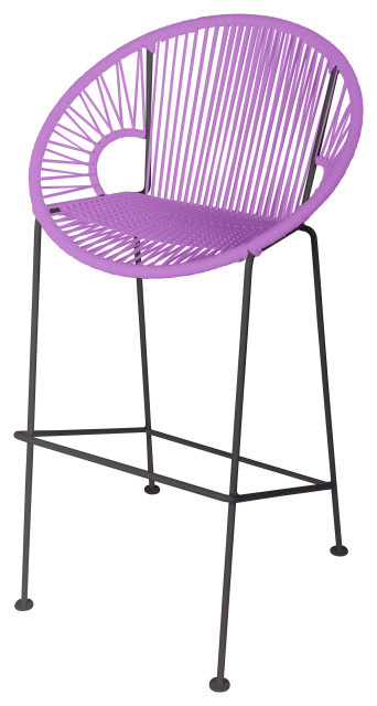 Puerto 31" Handmade Indoor/Outdoor Bar Height Stool With Black Frame, Orchid Weave