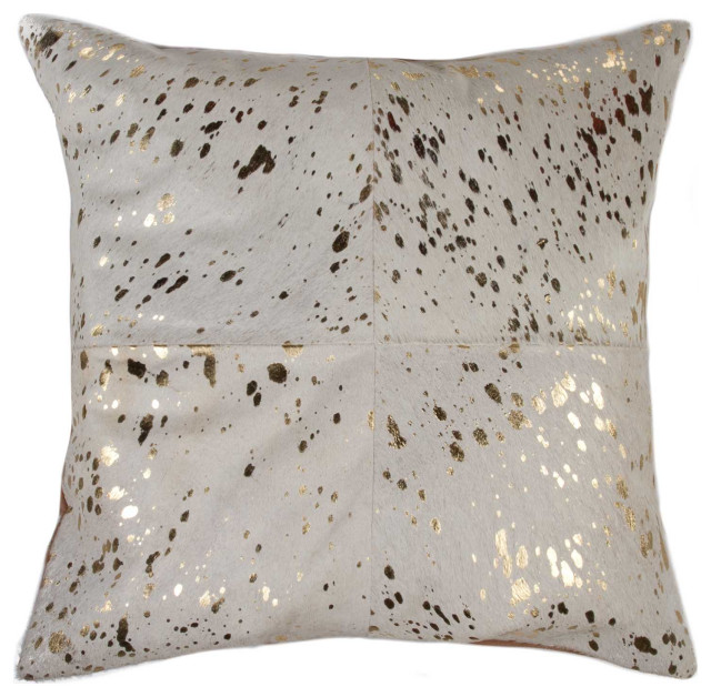 18" X 18" Fuchsia Cowhide Pillow, Natural, Gold