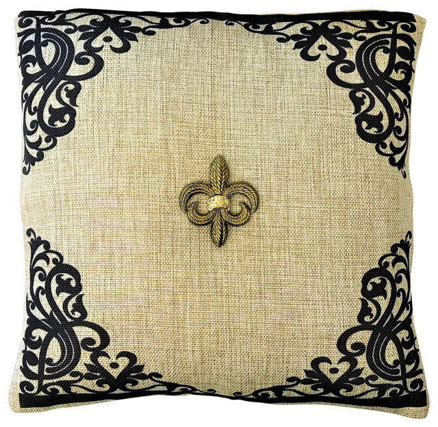 Gold Fleur Di Lis French Style Tan Pillow Set Mediterranean