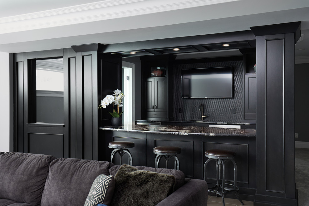 Inspiration for a transitional home bar remodel in Calgary