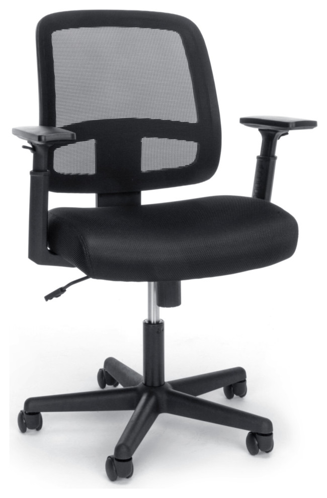OFM Essentials Collection Mesh Back Chair With Adjustable Arms, Black