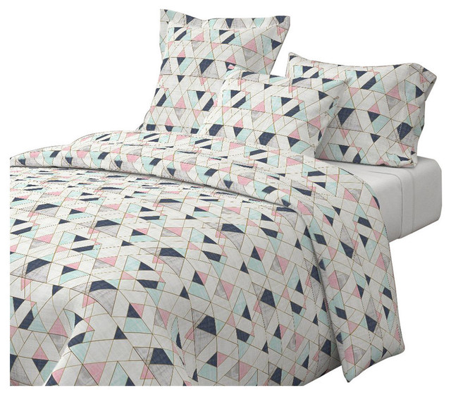 Mod Triangles Navy Mint Pink Pink Triangles Cotton Duvet Cover