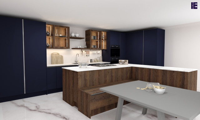 Handleless L-shaped Kitchen Indigo Blue | Inspired Elements | London modern-koek