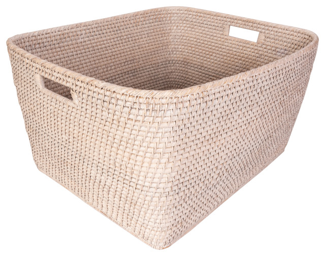 Saboga Home Family Basket With Cutout Handle, White Wash, 24"x20"x13"