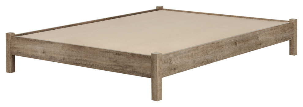 South Shore Munich Queen Platform Bed On Legs, Weathered Oak And Matte Black