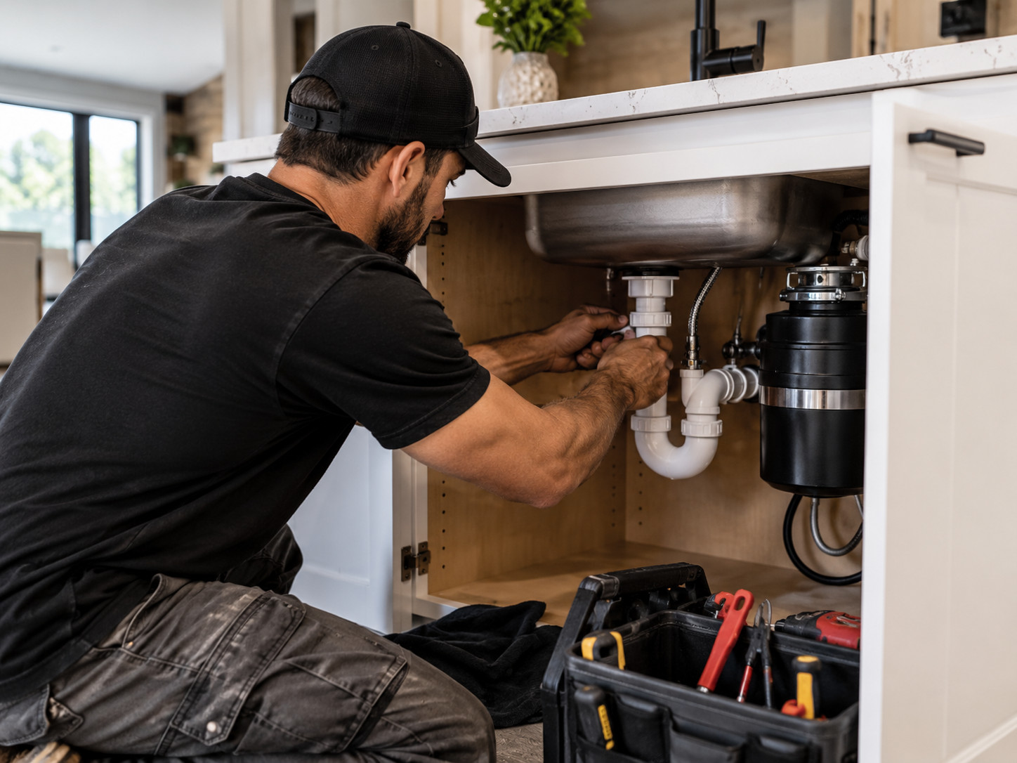 Plumber Repairing Kitchen Sink Pipes