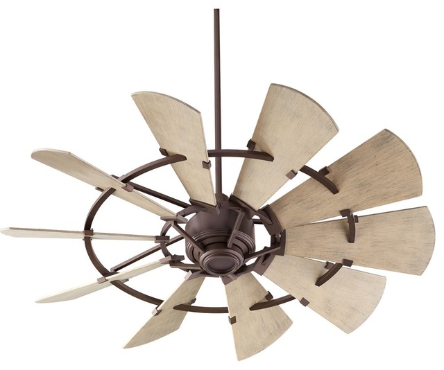 Quorum Windmill 52 Oiled Bronze With Weathered Oak Blades Patio Ceiling Fan