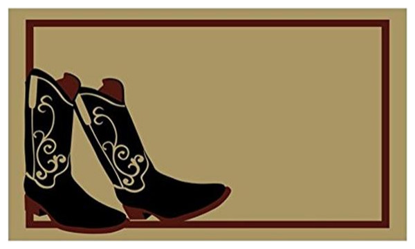 Geo Crafts  18 x 30 in. PVC Backed Cowboy Boots Doormat - Black
