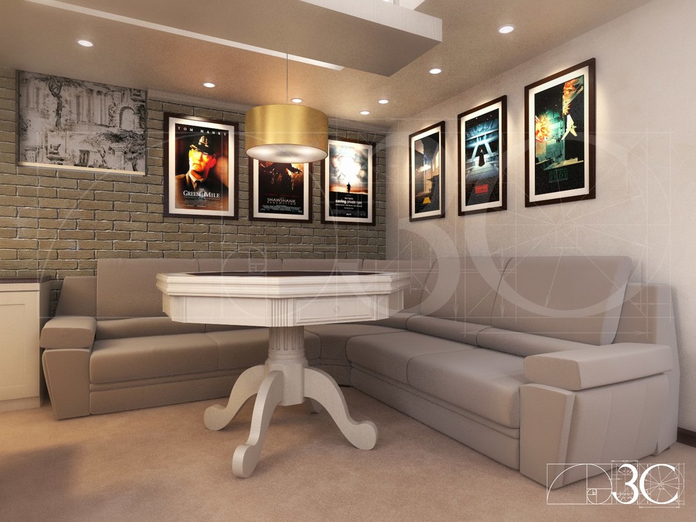 Домашний кинотеатр с баром в светлых тонах