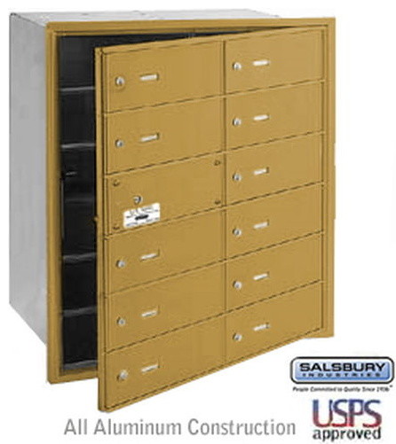4B+ Horizontal Mailbox - 12 B Doors (11 usable) - Gold - Front Loading