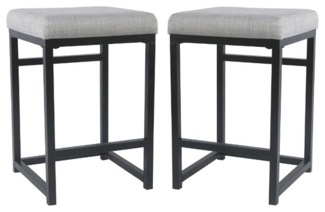 Home Square 24" Modern Metal and Fabric Counter Stool in Light Gray ...