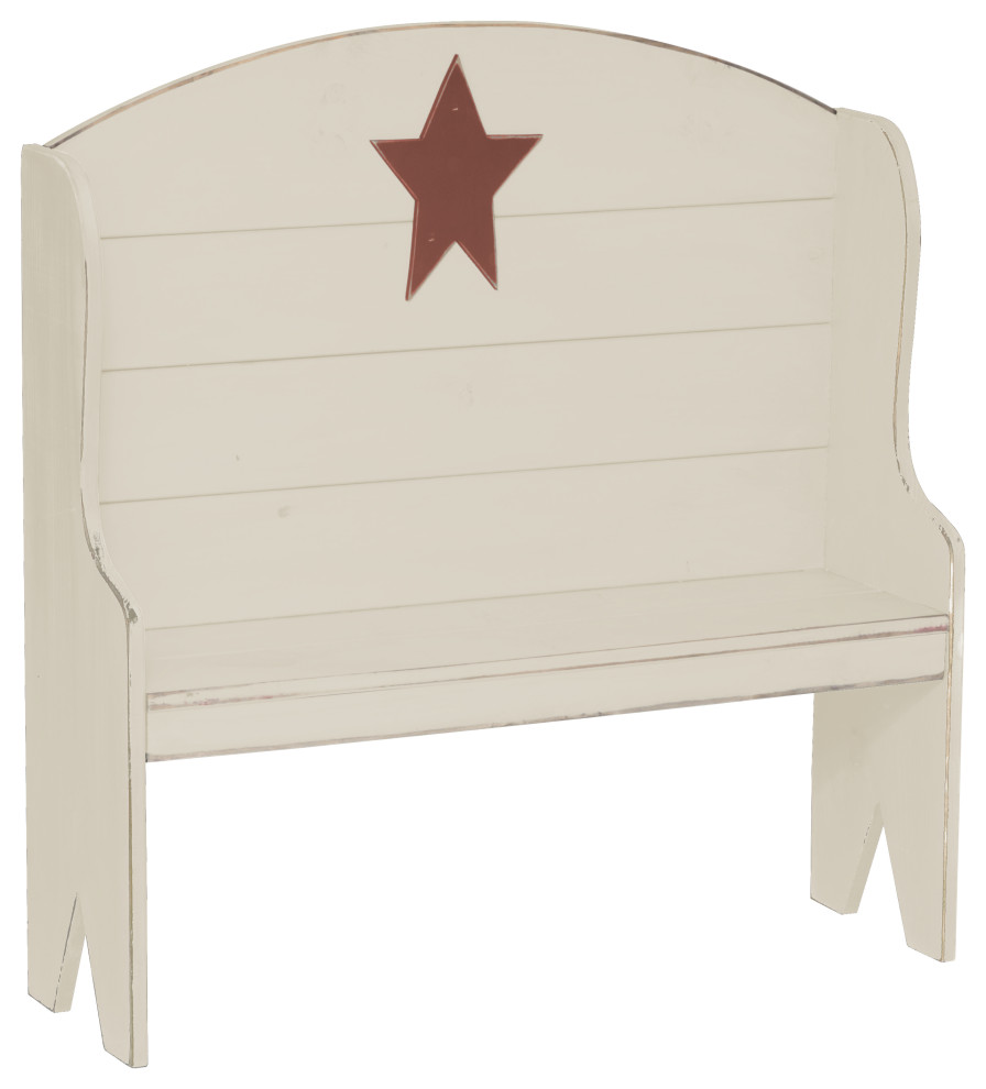 Farmhouse Pine Deacon's Bench With Country Star, Antique White