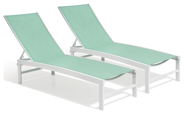 Outdoor Patio Aluminum Adjustable Chaise Lounge Chairs (Set of 2), Green