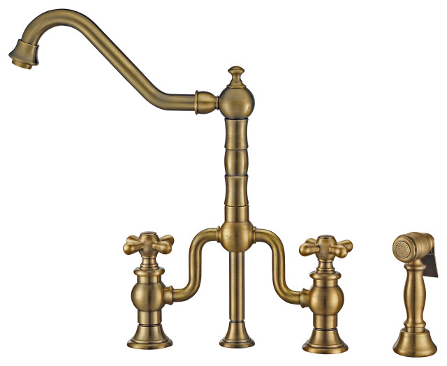 Twisthaus Plus Bridge Faucet With Long Traditional Swivel Spout, Cross