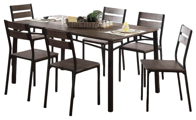 7-piece Dining Table Set, Antique Brown and Black