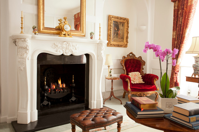 Versaille White Marble Fireplace Traditional Living Room