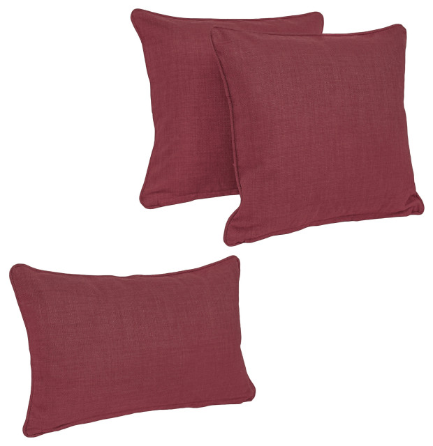 DoubleCorded Solid Outdoor Throw Pillows With Inserts, Set of 3