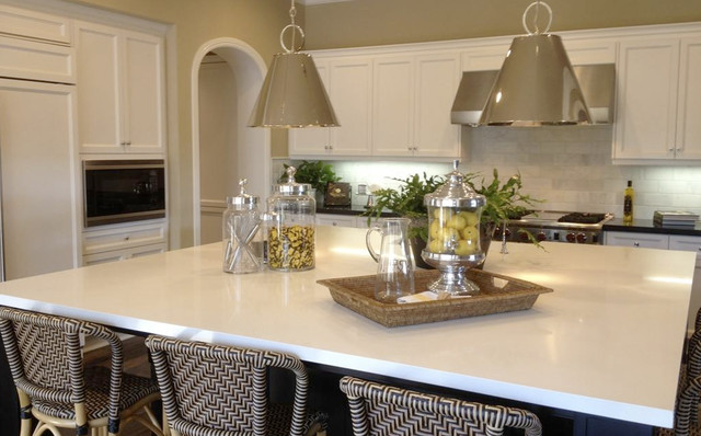 Arctic White Quartz Countertops Traditional Kitchen Orange