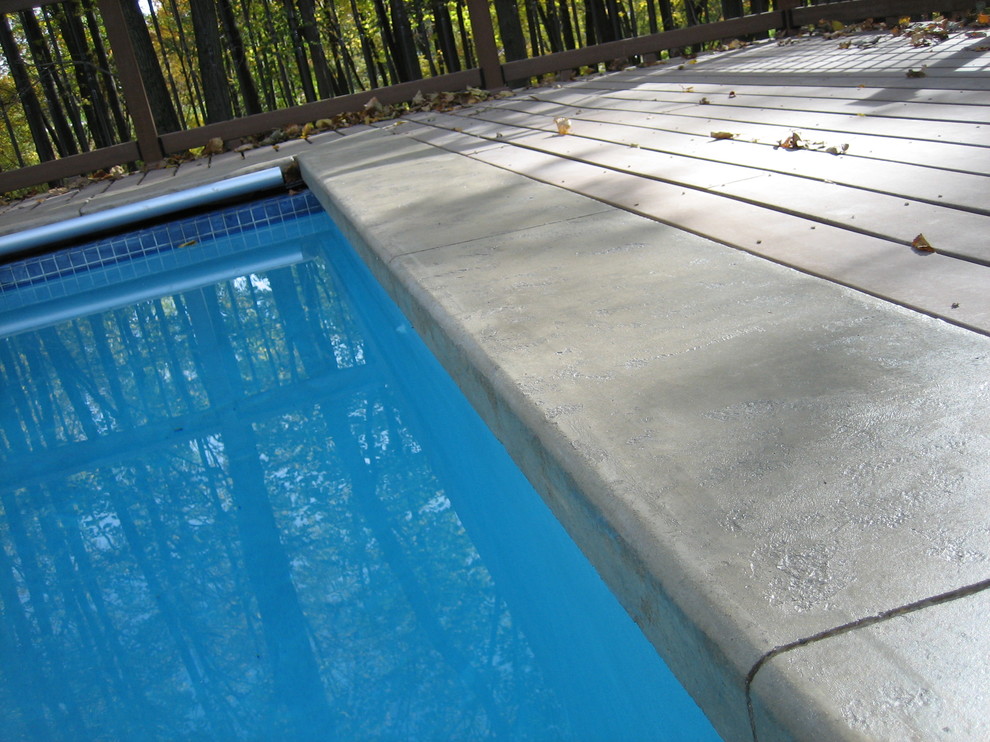 Inspiration for a large transitional backyard concrete paver and rectangular natural pool house remodel in Cedar Rapids