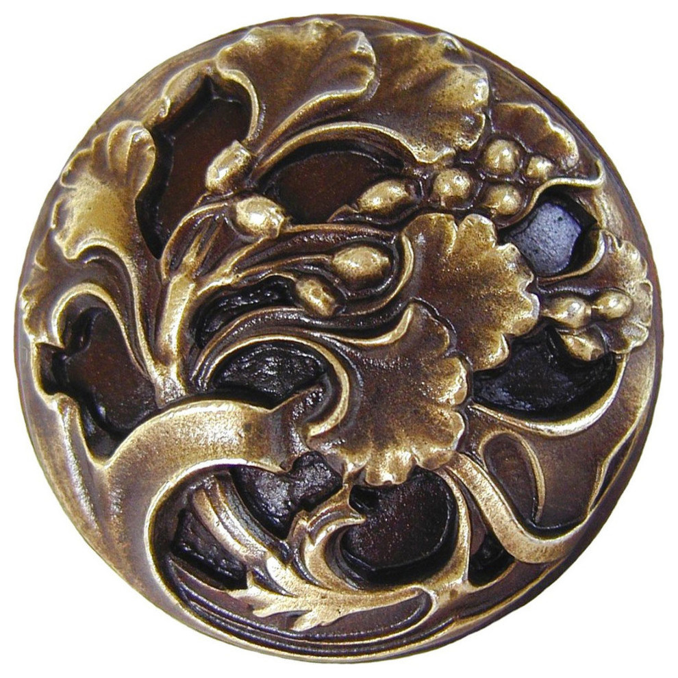 Florid-Leaves Knob, Antique-Style Brass