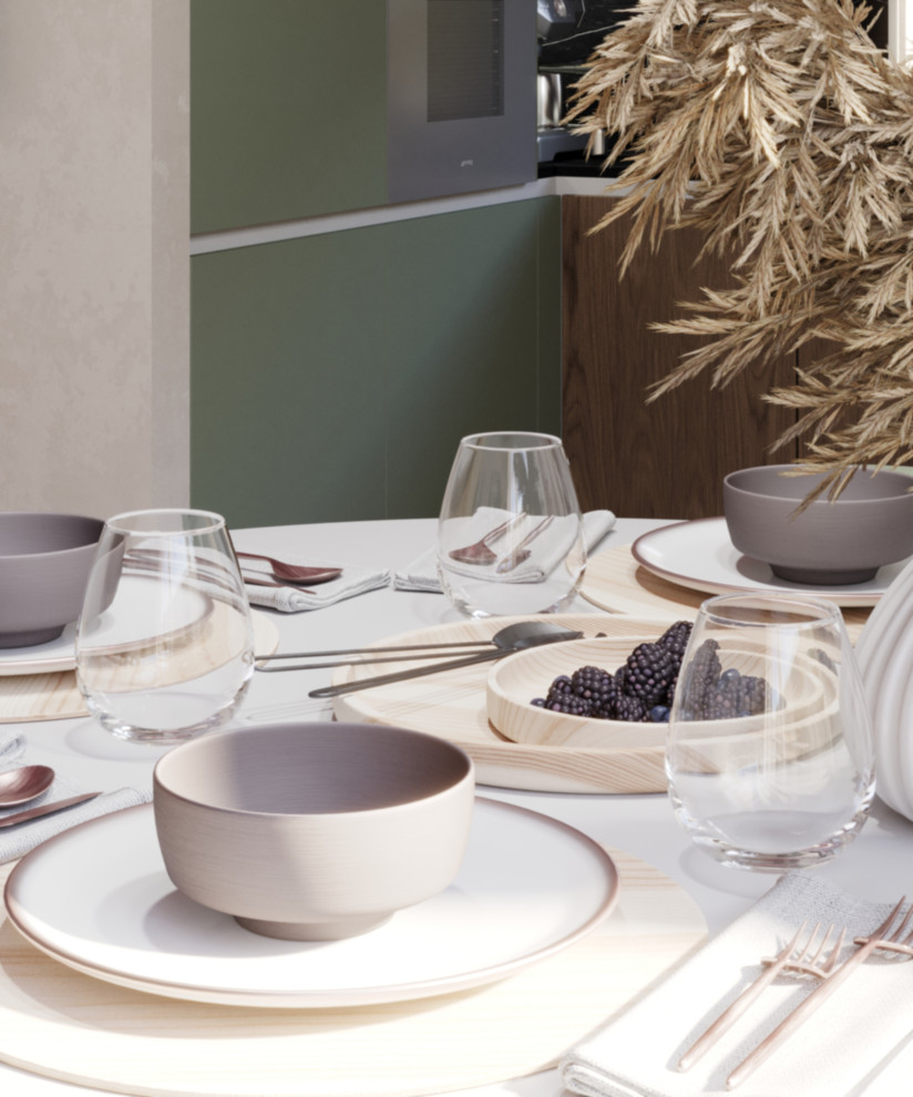 Смелая кухня-гостиная в стиле неоклассика