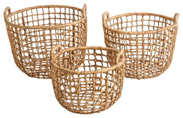 Water Hyacinth and Iron Baskets, Set of 3