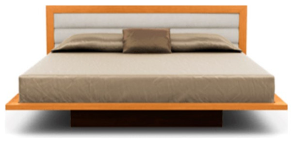 Moduluxe 29" Cal King Bed With Upholstery, Natural Cherry, Oyster Microsuede