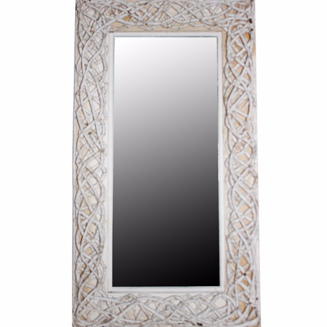 Aesthetic Mirror With Rattan Frame White Tropical Wall Aesthetic Mirror With Rattan Frame