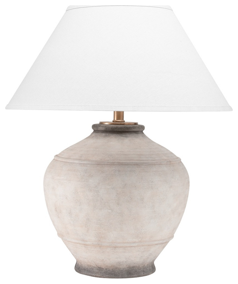 Malta 1 Light Table Lamp, Ash Finish, White Belgian Linen Shade Farmhouse Table Lamps by