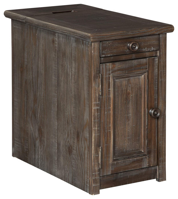 Rustic End Table, Pull Out Tray & Lift Up Top With Charging Station