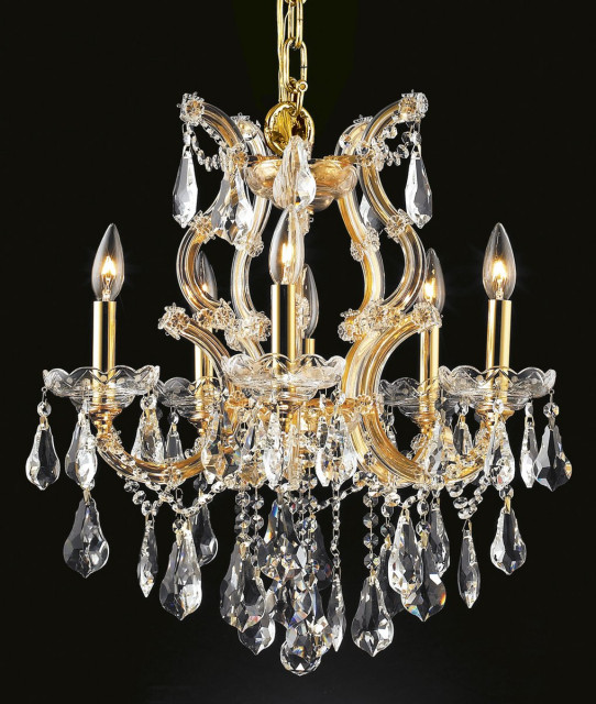 Elegant Lighting Maria Theresa 6-Light Crystal Chandelier, Gold, Royal Cut, Clea