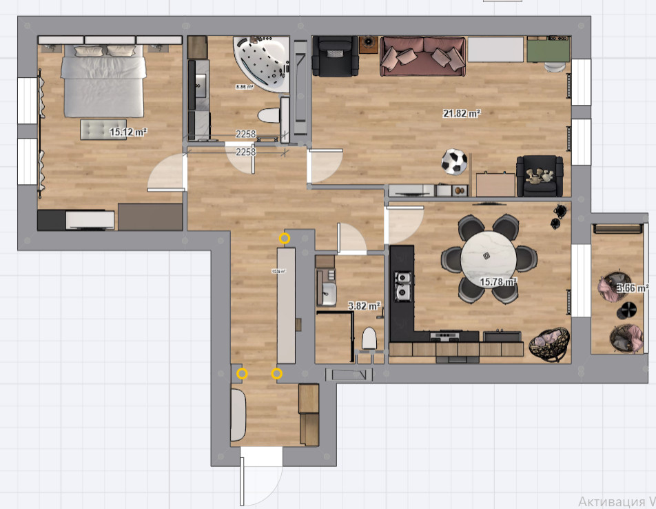 Проект 2-х комнатная квартира 81 м2 для семьи с тремя детьми. Стиль современный