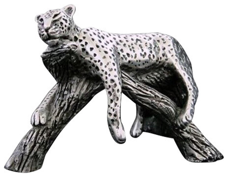 Silver Sculpture Leopard Resting on Branch A506