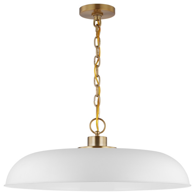 Nuvo Lighting Colony 1-Light Large Pendant, White/Burnished Brass, 60-7486