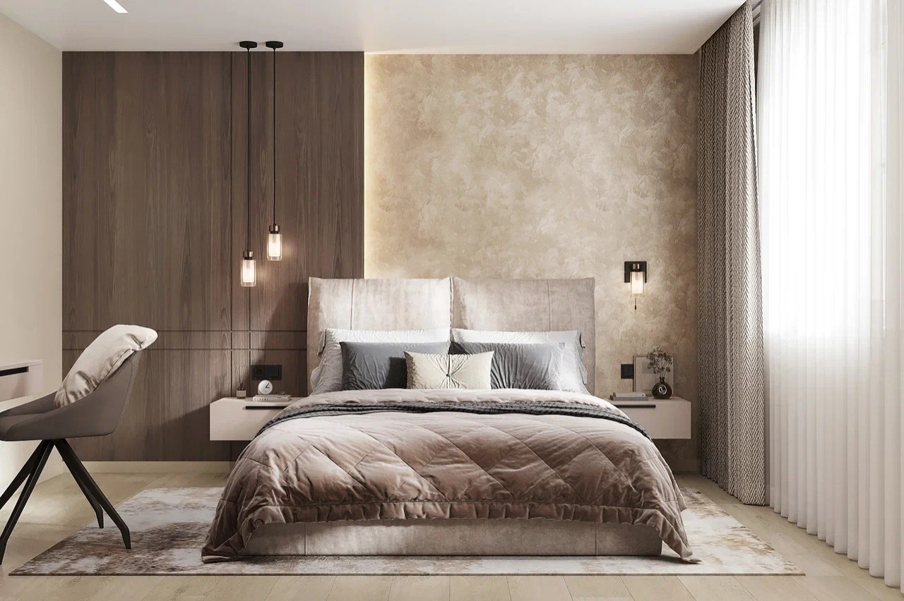 Квартира с двумя спальнями в современном стиле в теплых тонах