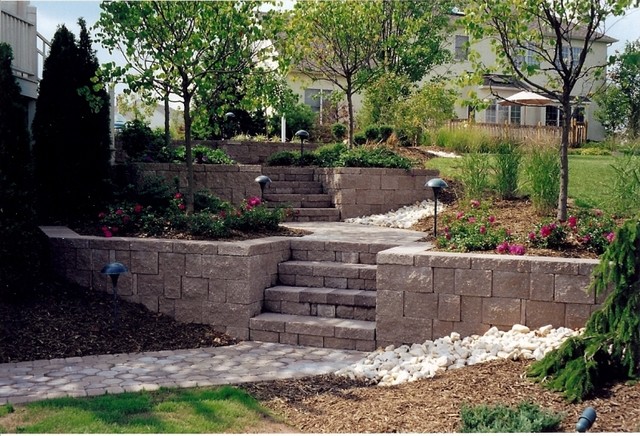 Patio Landscaping - Retaining Wall with Steps - Modern - Philadelphia