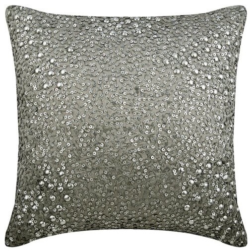 Sequins Beads Silk Decorative 22"x22" Toss Pillow Cover Grey Aromatherapy 