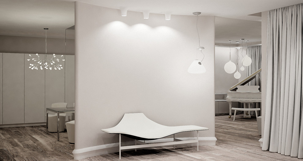 Вид из прихожей на гостиную и кухню