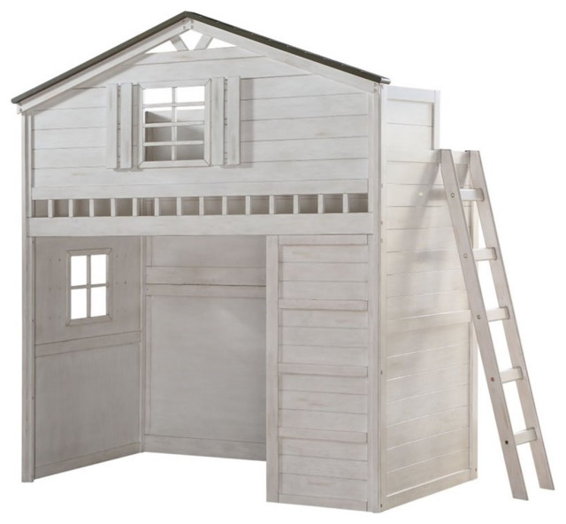 ACME Tree House Loft Bed in Weathered White and Washed Gray