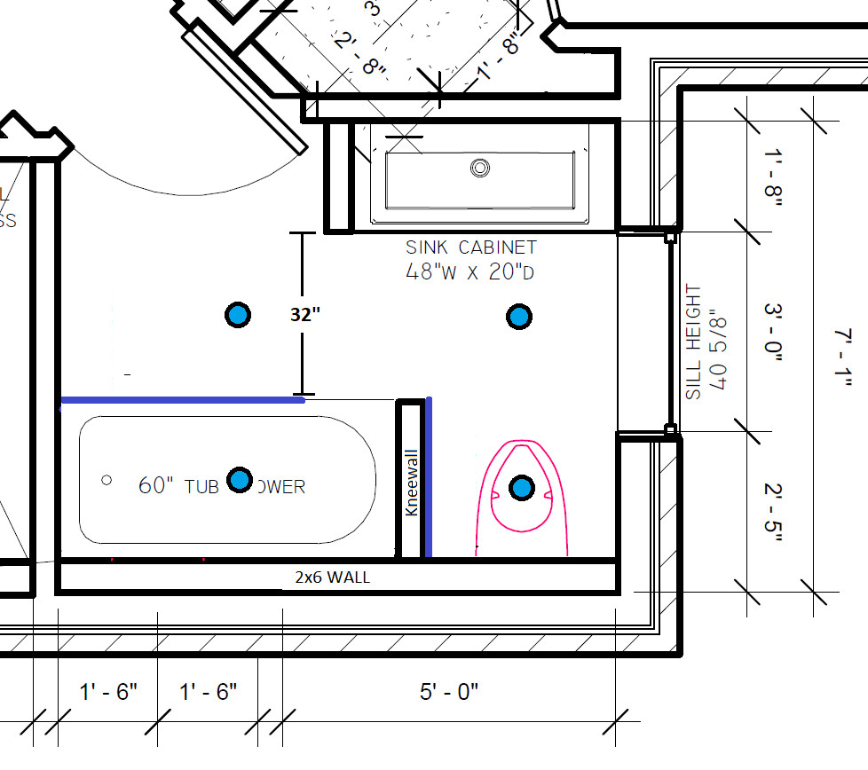 Help please! Where to position Downlights and Vent in Bathroom?