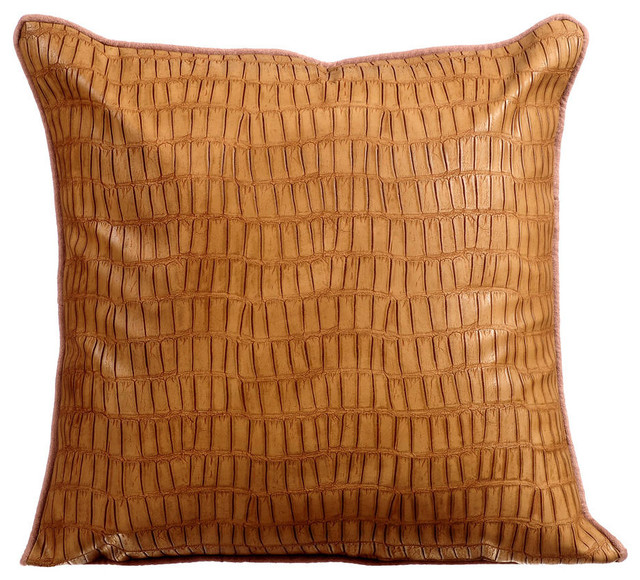 Brown Decorative Pillow Covers Faux Leather, Tan Texture Contemporary