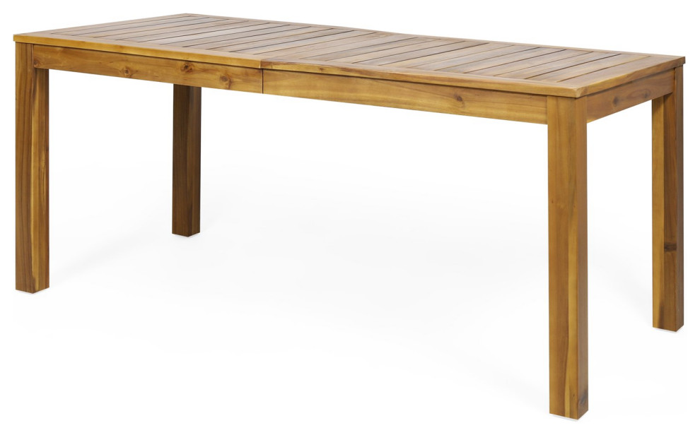 Outdoor Dining Table, Acacia Wood Frame With Straight Legs & Slatted