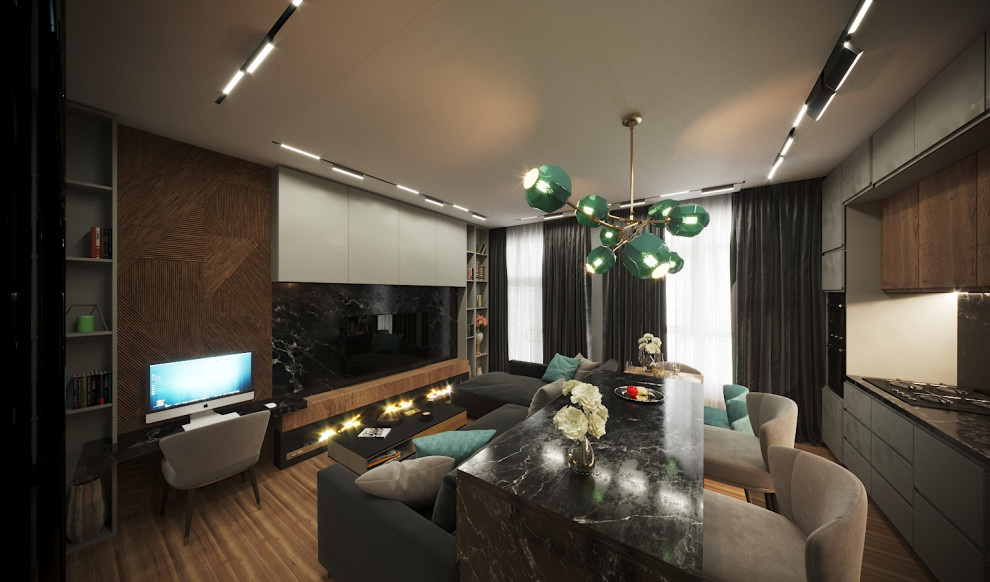 Кухня гостиная в загородном доме