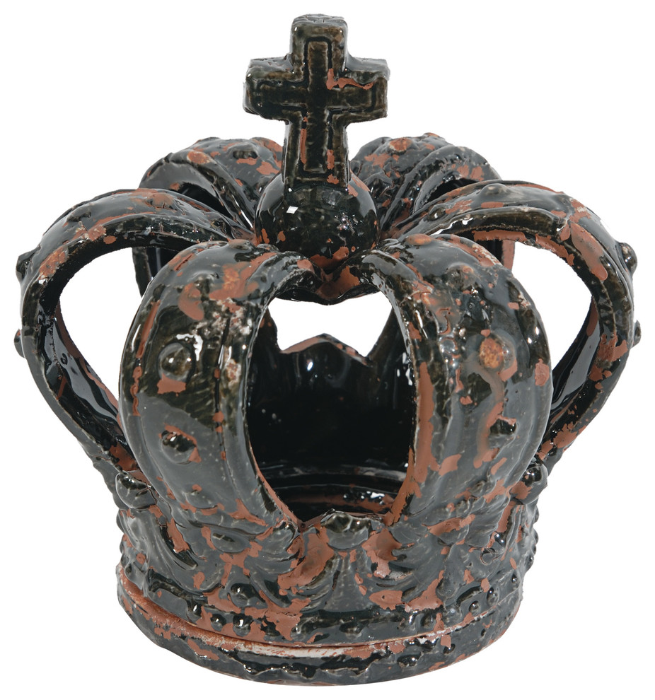Crown Sculpture Candle Holder Black, 6"x6.5"
