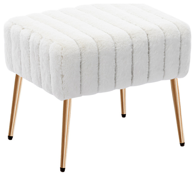 Channel Quilting Faux Fur Vanity Stool Midcentury Footstools And
