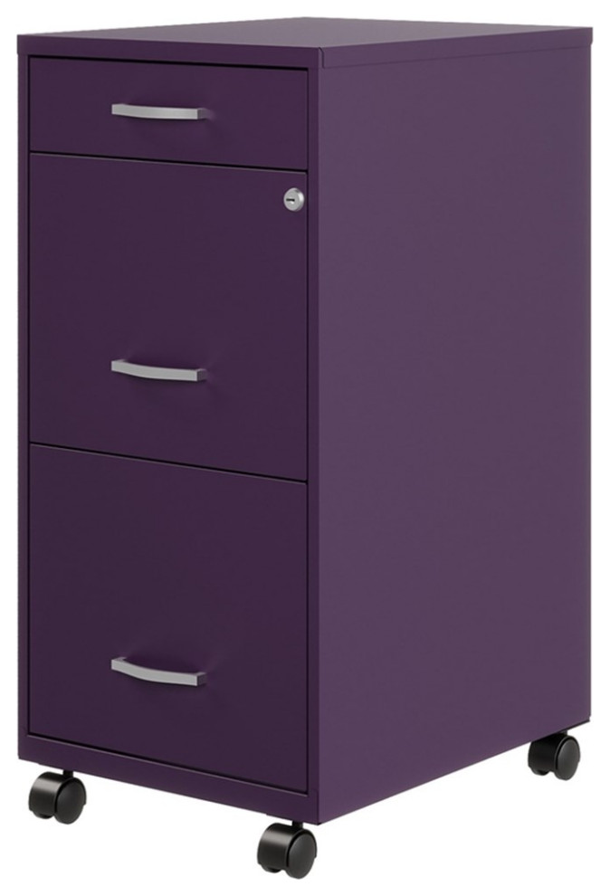 Space Solutions 18"D 3 Drawer Mobile Metal File Midnight Purple
